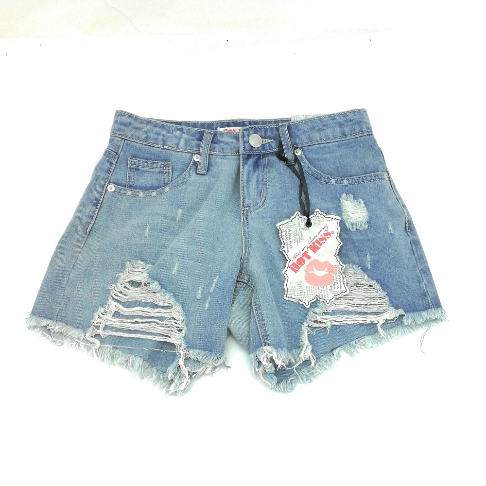 Hot Kiss Distressed Denim Shorts Juniors 0 Mid Rise Frayed Hem 100% Cotton NWT